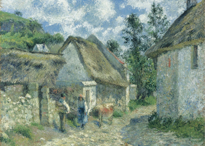 7005 Rue de Roches au Valhermeil in Auvers-sur-Oise, thatched cottages and a cow