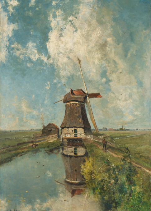 9107 a windmill on a polder canal in the summer