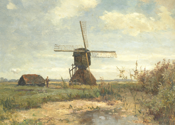 9109 Sunny Day` a windmill on a watercourse