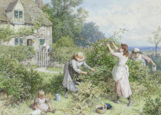 9410 Children gathering blackberries