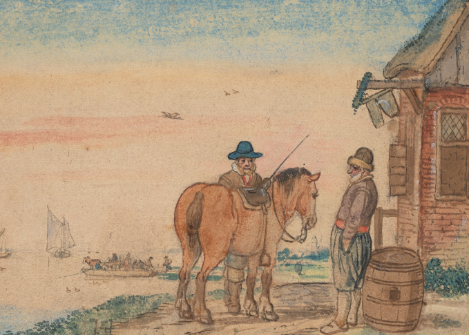9709 A Horse Rider Talking to a Man at an Inn