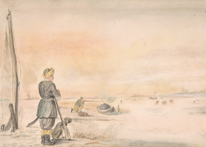 9719 Winter Landscape with a Hunter and his Dog