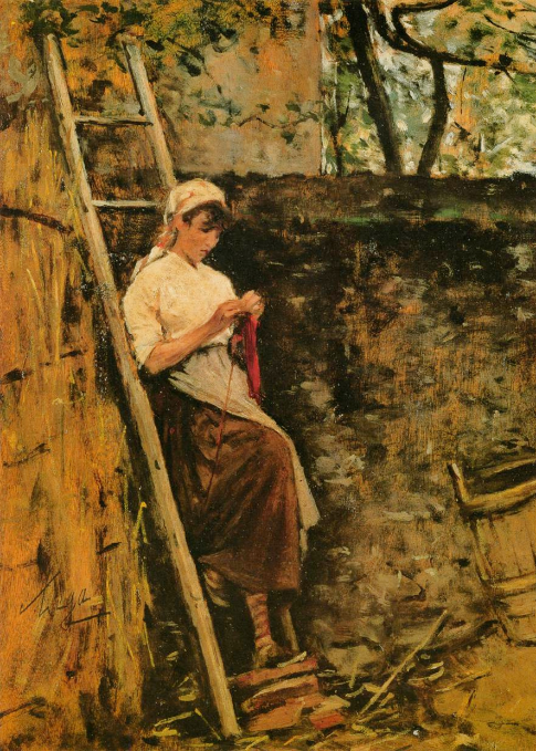 Country Girl Leaning against a Ladder 1882